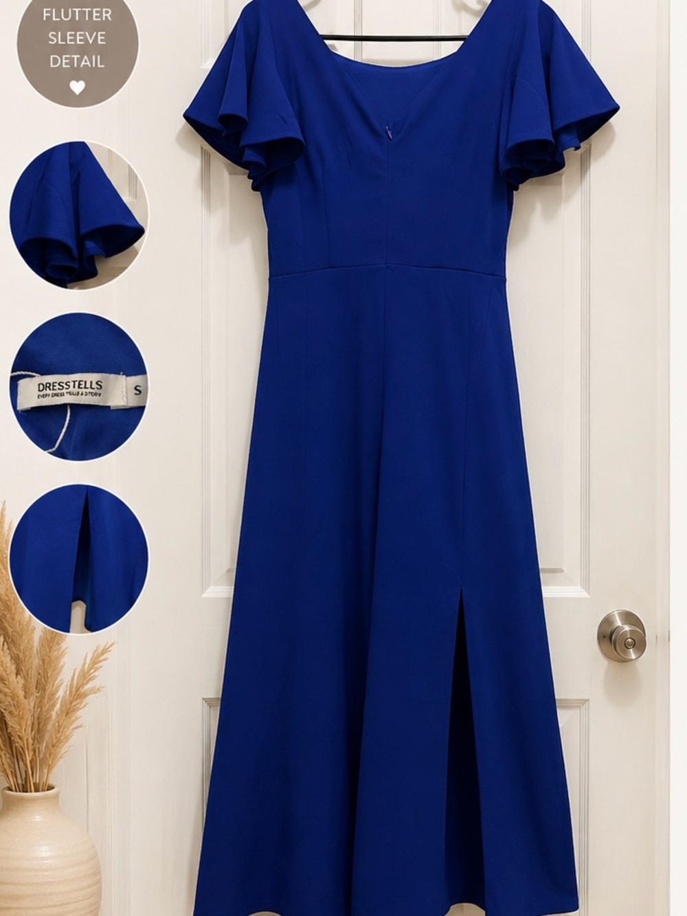 Royal Blue Flutter Sleeve Maxi Dress size small